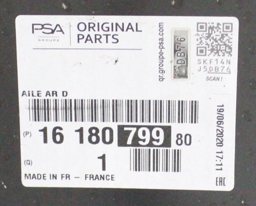 CITROEN C3 3 III SX 2016-2024 tylny tył prawy błotnik 1618079980 4/4