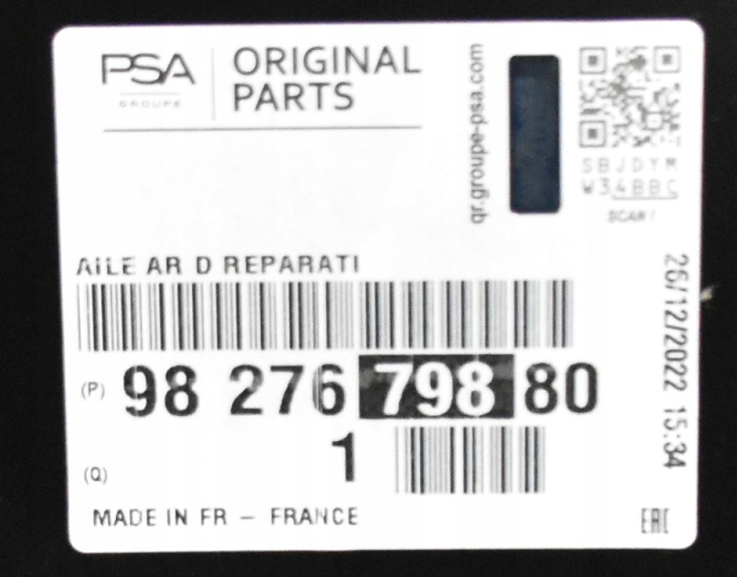 CITROEN BERLINGO 4 K9 L1 2018-2025 Tylny prawy błotnik 9827679880 3/3